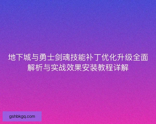 地下城与勇士剑魂技能补丁优化升级全面解析与实战效果安装教程详解
