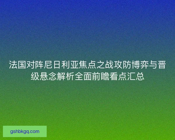 法国对阵尼日利亚焦点之战攻防博弈与晋级悬念解析全面前瞻看点汇总